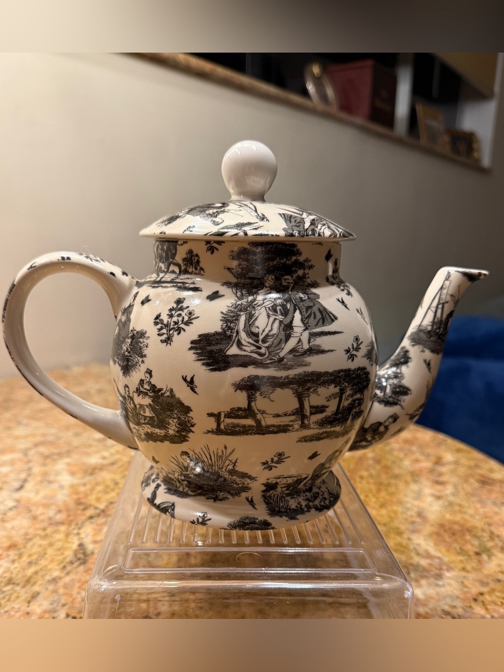 Arthur Wood Classic Black and Cream Toile Ceramic Teapot with Lid